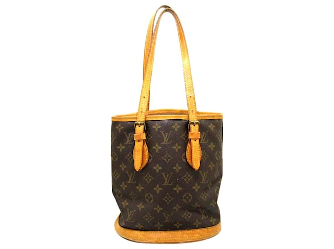 Louis Vuitton Brown Monogram Petit Bucket Leather Cloth  ref.398604