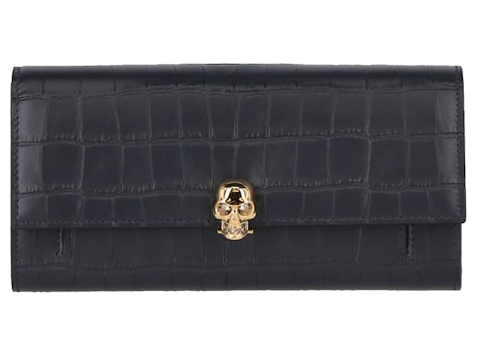 Alexander Mcqueen Skull Leather Chain Wallet Blue  ref.398774