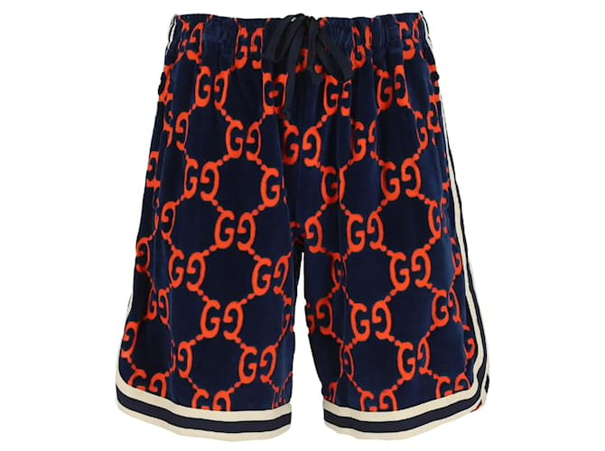 Gucci Chenille-Shorts mit GG-Monogramm Blau Baumwolle  ref.398781