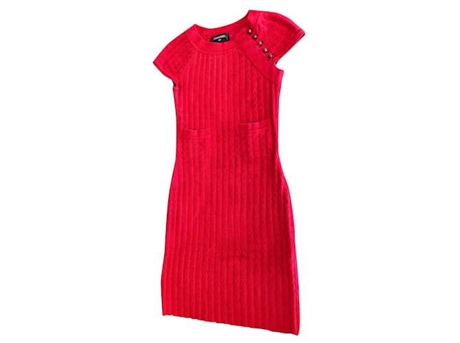 Chanel Dresses Red Polyester  ref.398892