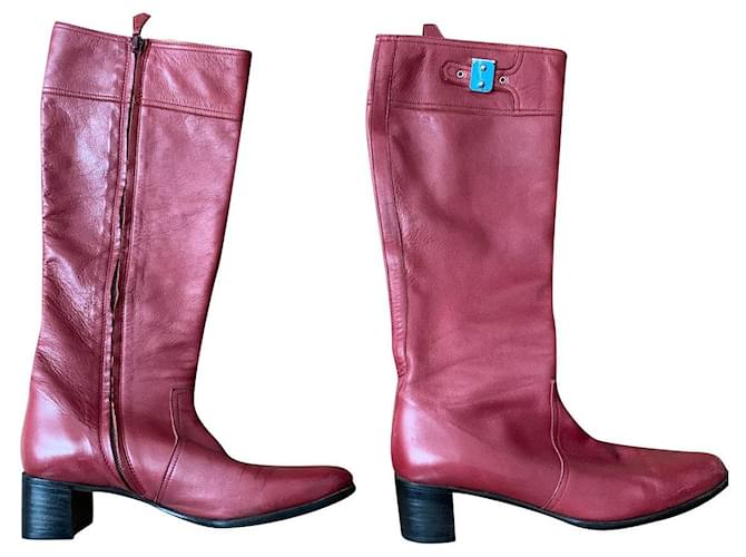 Hermès Boots Dark red Leather  ref.399145