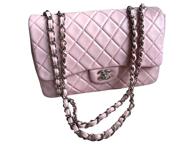 Timeless Chanel Jumbo borsa classica con patta rosa baby Pelle  ref.399160