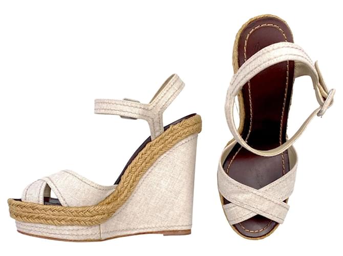 Christian Louboutin Louboutin platform espadrille wedges in natural canvas White Cream Cloth  ref.399187