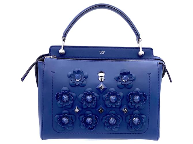 Fendi DotCom Flowerland bag in navy leather  Blue  ref.399195