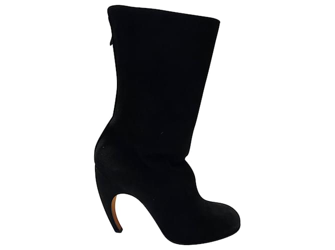 Givenchy Round Toe Curved Calf Length Boots in Black Suede  ref.399223