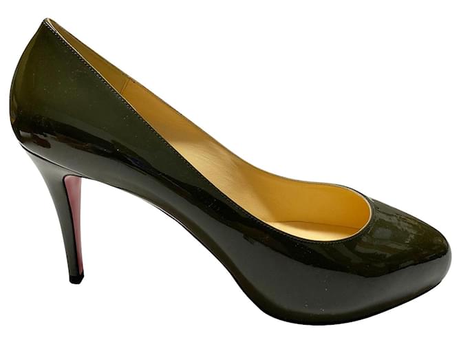 Christian Louboutin Declic 90 in Grey Patent Green Olive green Leather Patent leather  ref.399228
