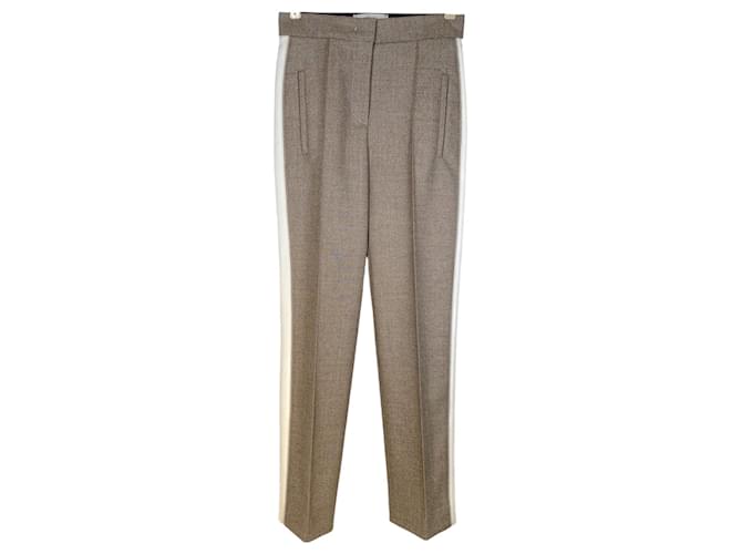 Pantalones Fendi de lana beige con bandas laterales de satén color crema Castaño Elastano  ref.399229