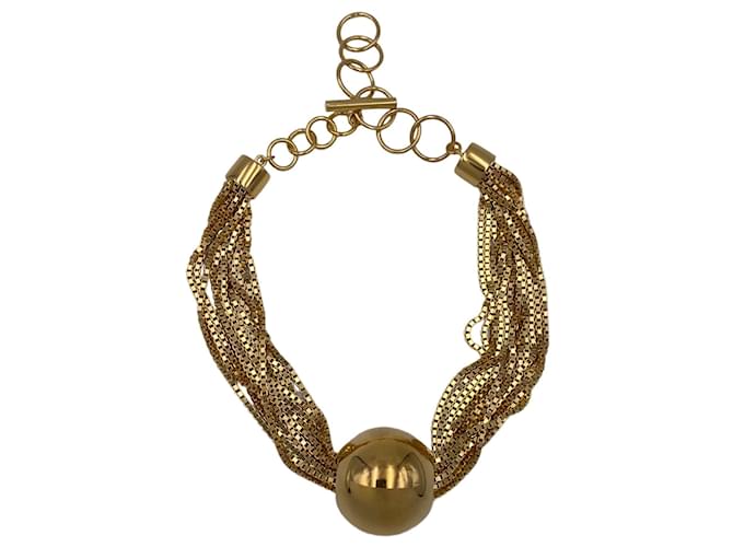 Colar gargantilha Bottega Veneta em multifilamento dourado com prata 925 pingente de bola Metálico Metal  ref.399247