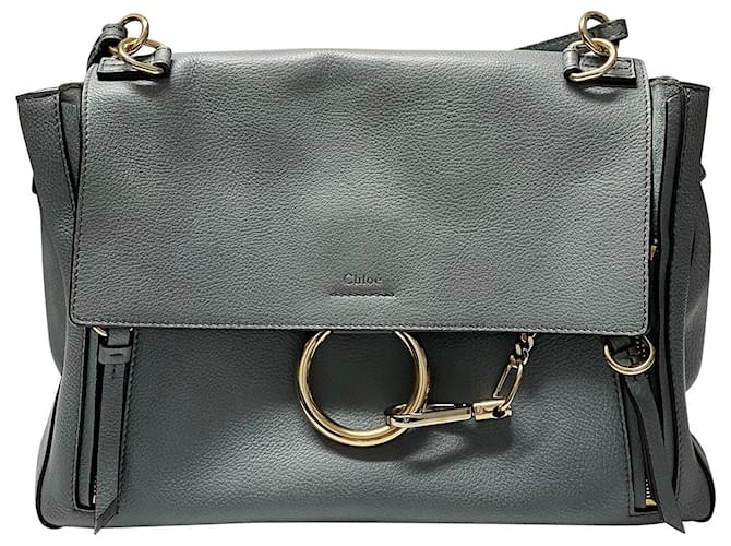 Chloé Faye Shoulder Bag in Blue Grey calf leather Leather  ref.399257