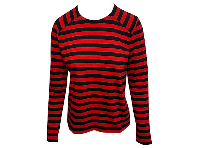 Ganni Striped Longsleeve T-shirt in Red Cotton  ref.399265
