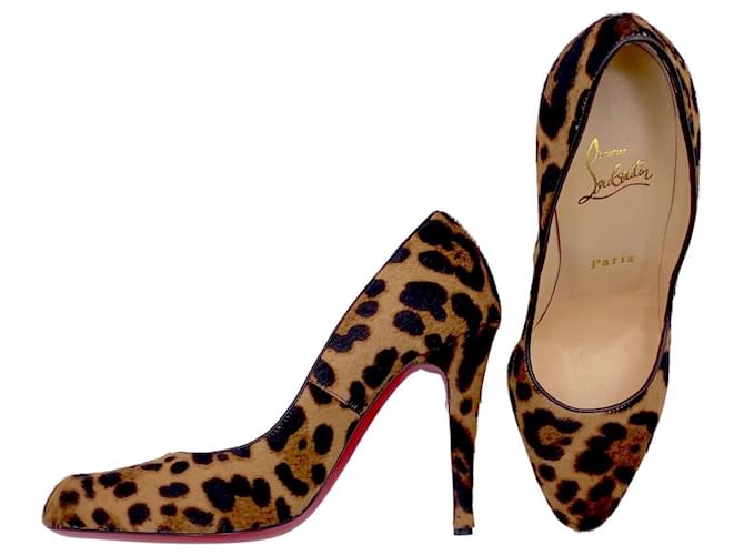 Christian Louboutin Louboutin Ron Ron sapatos em pelo de bezerro com estampa de leopardo Marrom Lã  ref.399286