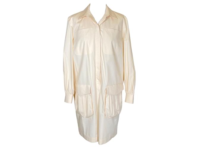 Vestido Fendi de algodón color crema con bolsillos plisados Blanco Crudo  ref.399310