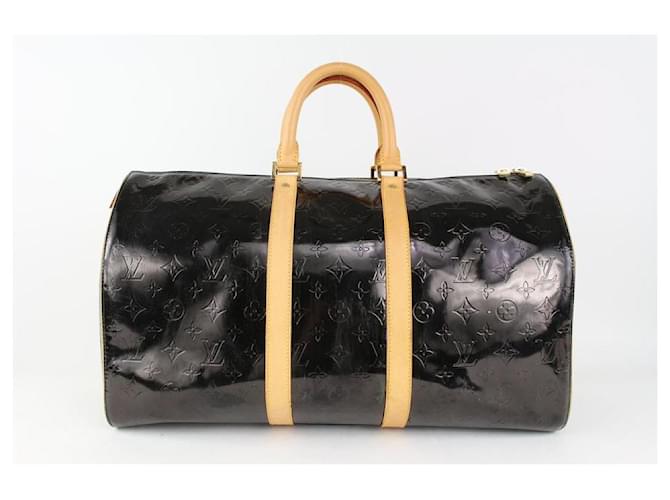 Louis Vuitton Schwarze Vernis Mercer Keepall Boston Duffle Bag mit Monogramm Leder  ref.399369