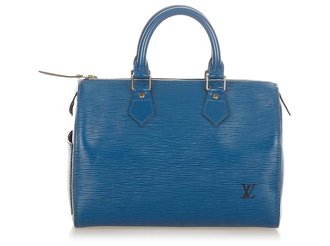 Louis Vuitton Blue Epi Speedy 25 Azul Couro  ref.399446