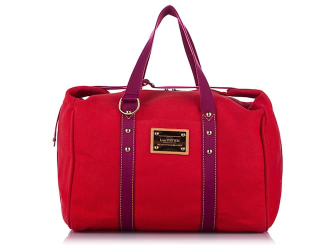 Louis Vuitton Red Antigua Cabas GM Toile Tissu Rouge Violet  ref.399533