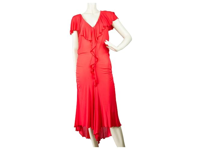 Vestido coquetel Emanuel Ungaro “fuschia” vermelho assimétrico na altura da panturrilha 40 Viscose  ref.399568