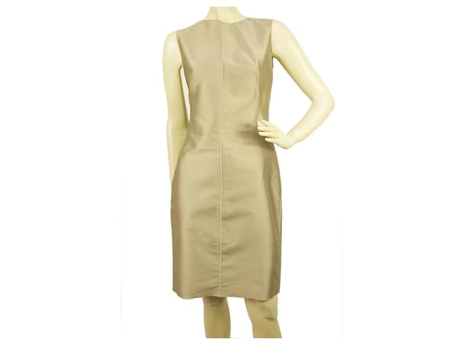 Dolce & Gabbana Metallic Beige Unhemmed Knee Length Sleeveless Tank Dress Sz 42 Silk Polyester  ref.399633
