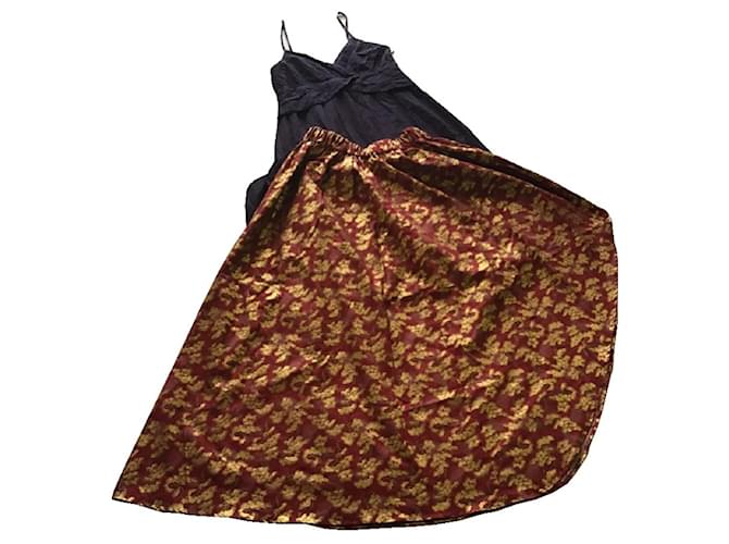 Autre Marque Order Made Skirt Tunic Ensemble Golden Dark red Dark blue Silk Cotton Polyurethane  ref.399693