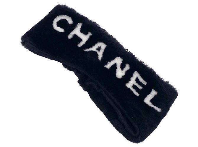 Fascia capelli Chanel pelliccia nera nuova Nero