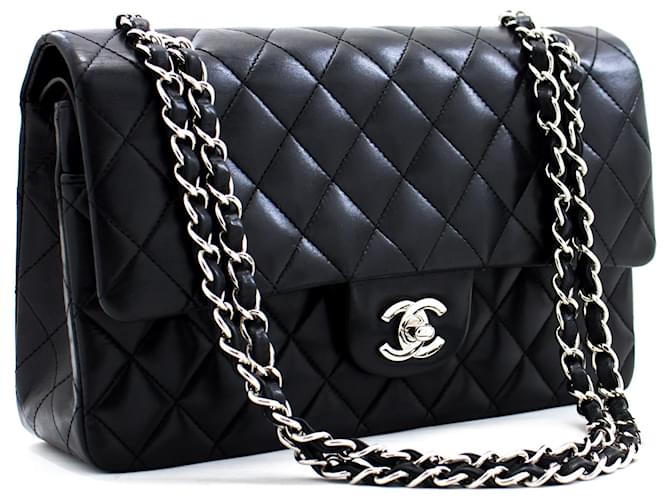 Chanel 2.55 lined Flap Medium Chain Shoulder Bag Black Lambskin