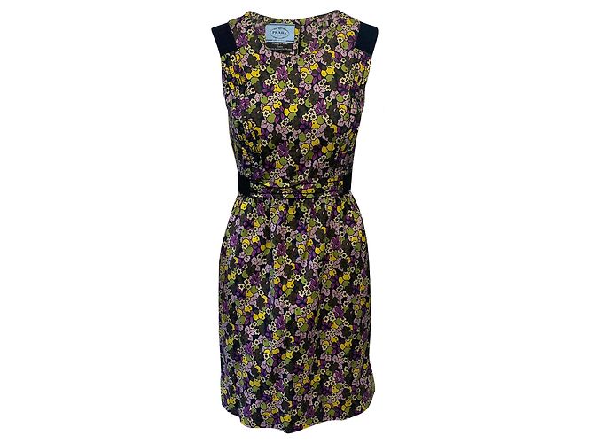 Prada Holliday & Abito floreale marrone in poliestere multicolore Stampa python