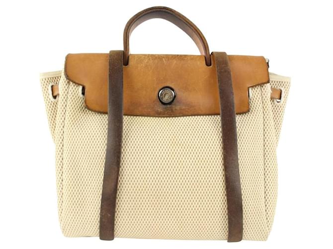 Autre Marque Beige x Brown Toile Herbag Backpack Sac a Dos 2-in-1 10Her1020 Leather  ref.399966