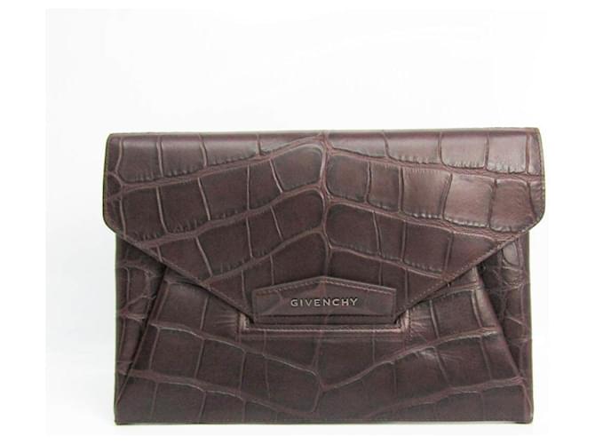 [Gebraucht] Givenchy Herren Leder Clutch Tasche Dunkelbraun  ref.399996
