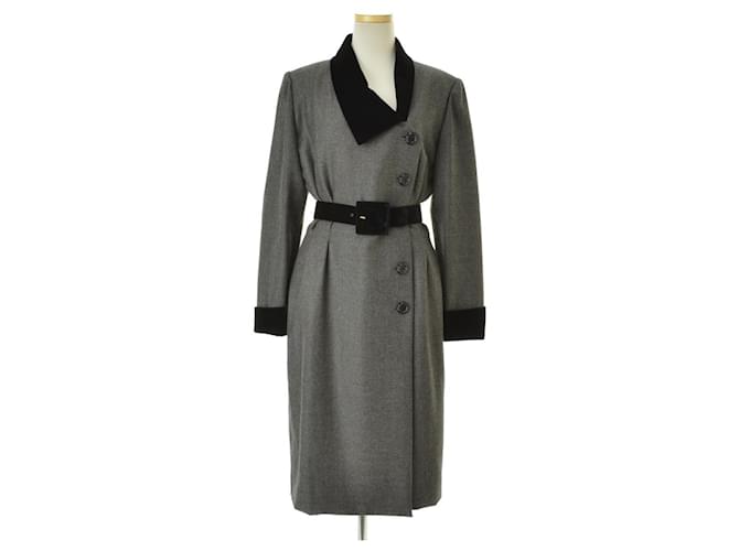 [Usado] GIVENCHY / Abrigo de lana que cambia de terciopelo francés antiguo Negro Gris  ref.400003