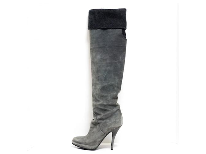 Used] GIVENCHY Long Boots EU 36 Ladies-Dark Gray Knee High Suede x Wool  Dark grey  - Joli Closet