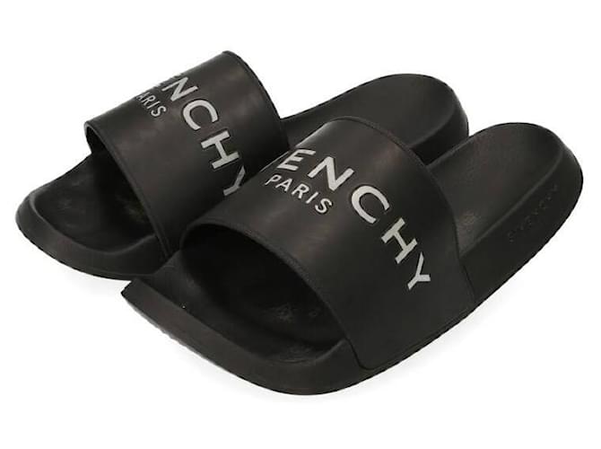 [Usado] Sandálias de design de logotipo GIVENCHY (Cor preta) Preto Borracha  ref.400206