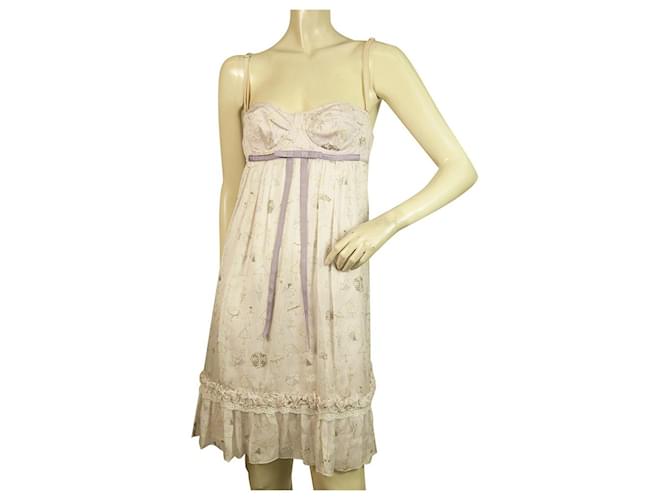 DOLCE & GABBANA 100% Silk Umbrellas Pattern Bustier Top Sleeveless Dress 42 Pink  ref.400226