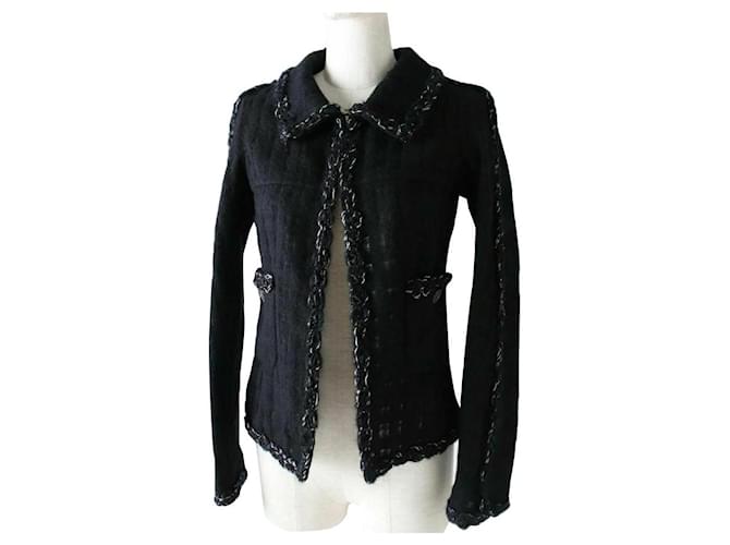 Chanel Chaqueta de tweed negra Negro Acetato  ref.400272