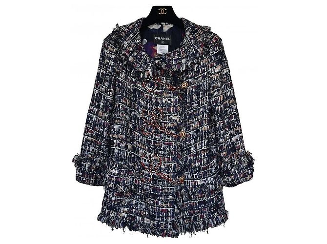Chanel 8500 € Jaqueta Lesage Tweed Multicor Azul marinho Azul escuro