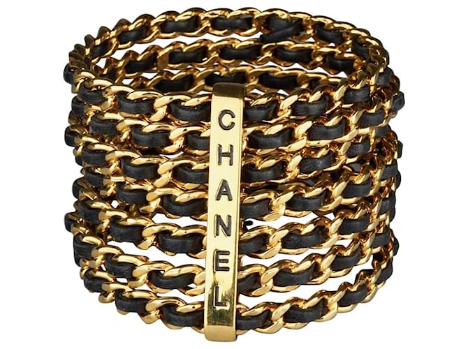 Chanel SUPER seltene Kette 7 Gliederarmband Schwarz Leder  ref.400419
