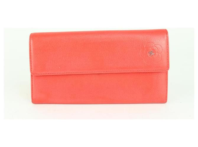 Chanel Coral Leather Camellia CC Flap Wallet Long  ref.400456