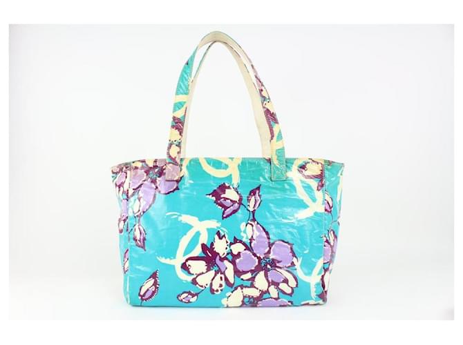 Chanel Bolso shopper azul con estampado floral  ref.400459