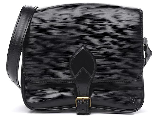Louis Vuitton Bolsa de couro Epi Black Noir Cartouchiere Crossbody  ref.400463