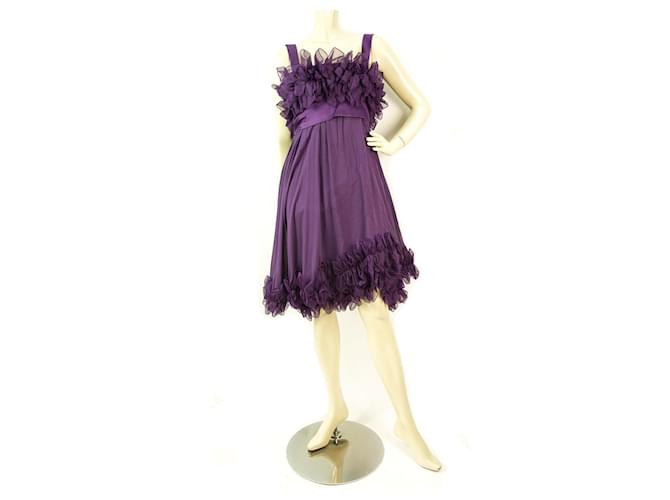 Elie Saab New Purple Silk Ruffled Knee Length Cocktail Evening dress sz 44 Polyester  ref.400506