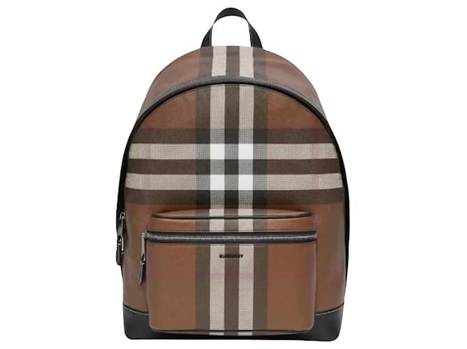 New burberry check ecological canvas backpack with tags Brown Leather  ref.400832