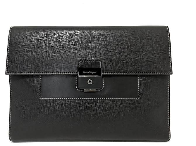 salvatore ferragamo black clutch