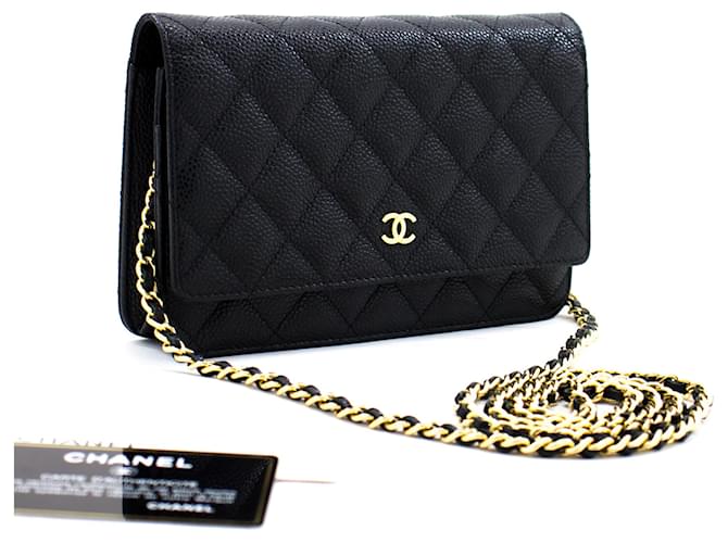 CHANEL Caviar Wallet On Chain WOC Black Shoulder Bag Crossbody Leather  ref.400995