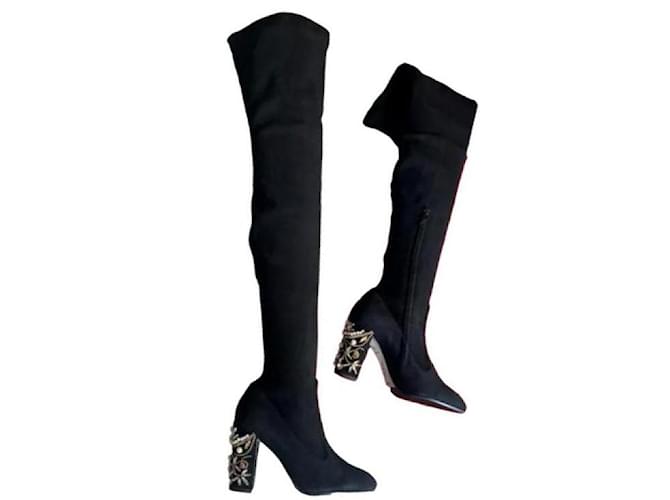 Rene Caovilla knee-high boots in new suede by RENE 'CAOVILLA Black  ref.401092