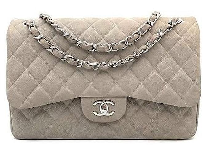 Chanel Grey Jumbo Suede Caviar Classic Flap bag Leather ref.401116