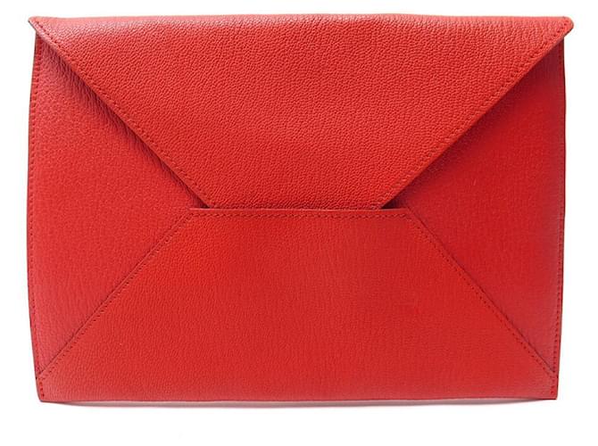 Hermès HERMES POUCH ENVELOPE POUCH IN RED MYSORE GOAT LEATHER POUCH Goatskin  ref.401146