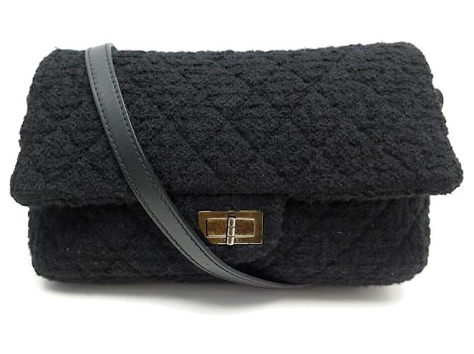Chanel Handtasche 2.55 GROSSE GM BLACK TWEED BANDOULIERE SCHWARZE HANDTASCHE  ref.401218
