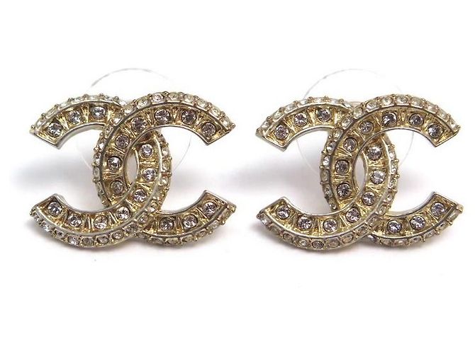 ORECCHINI CHANEL CC LOGO E STRASS A86504 ORECCHINI IN METALLO ORO D'oro
