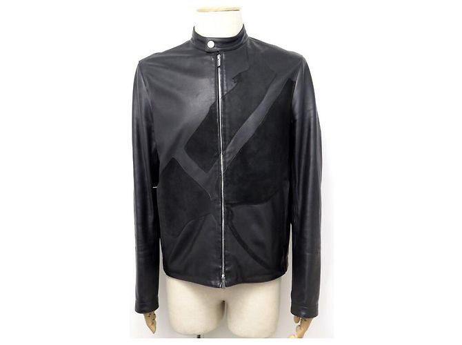 Hermès CHAQUETA HERMES ESTAMPADO CABALLO T50 CHAQUETA DE PIEL DE CORDERO M Negro