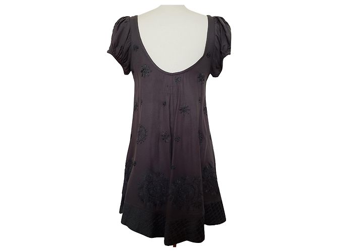 Antik Batik Besticktes seidiges Minikleid Dunkelgrau Anthrazitgrau