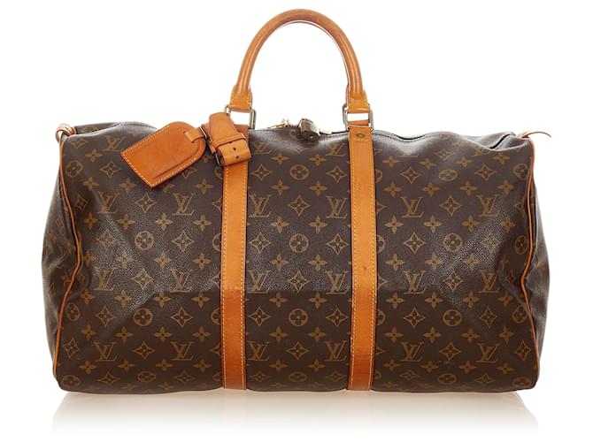 Louis Vuitton Brown Monogram Keepall 50 Leather Cloth  ref.401488