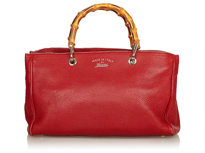 Bolsa de couro Gucci Red Bamboo Shopper Marrom Vermelho Bezerro-como bezerro  ref.401522